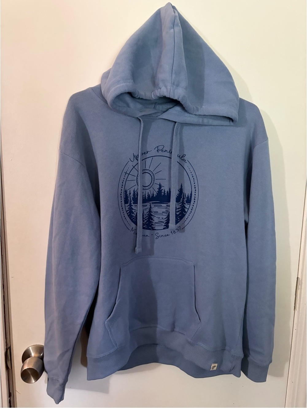 NWOT Men’s Blue 84 Medium Upper Peninsula Michigan Dusty Blue Hoodie Tote16